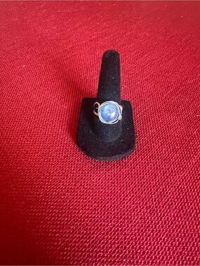 Sterling Silver Ring with Blue Cabochon Accent. Size 7